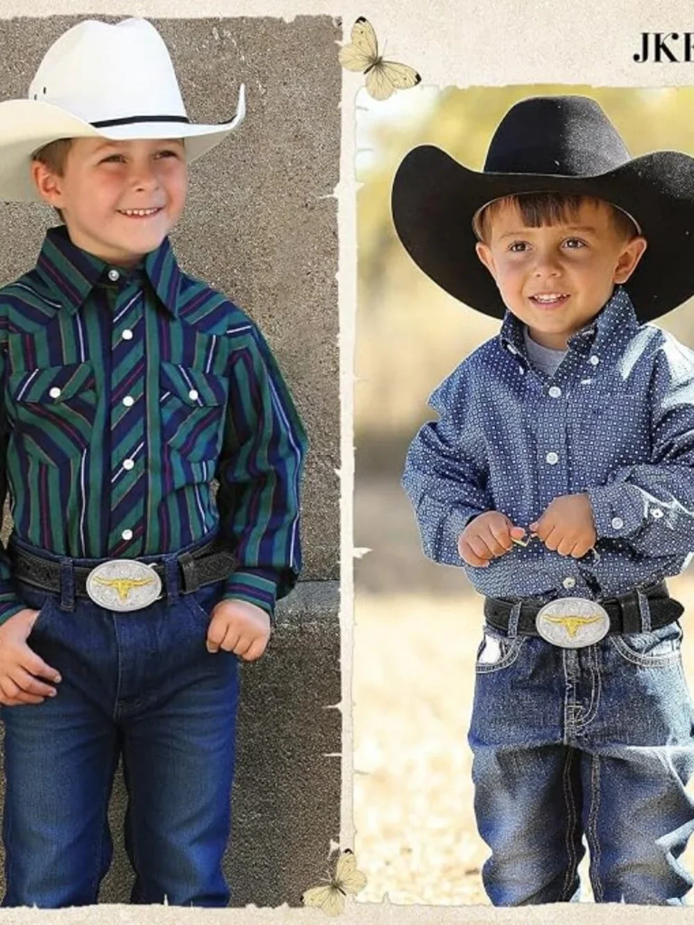 Kids Western Belt Leather with Bull Horse Buckle for Boys Cowboy Outfits - D
